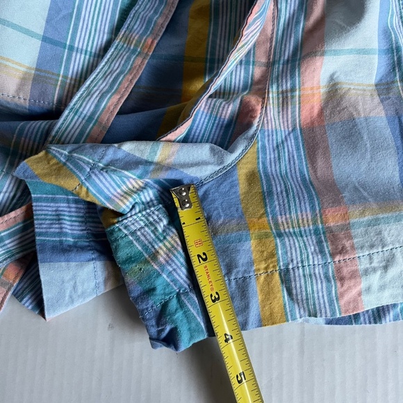 Gap Sz 14 Short Sleeve Plaid Romper Drawstring Waist Pockets Button Down - Picture 14 of 14